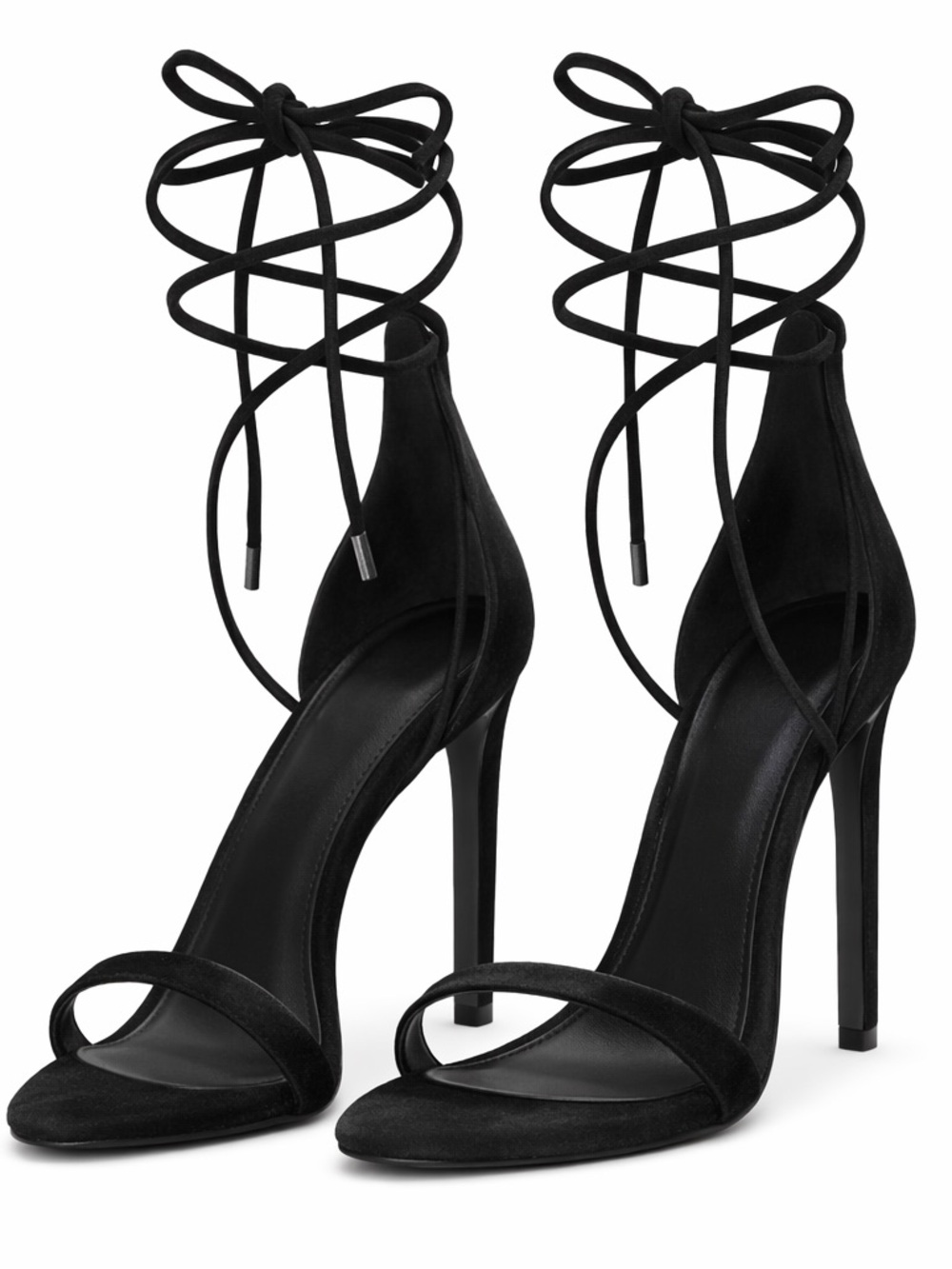 Strappy Lace-Up Stiletto Heels in Black